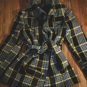 Black plaid pea coat